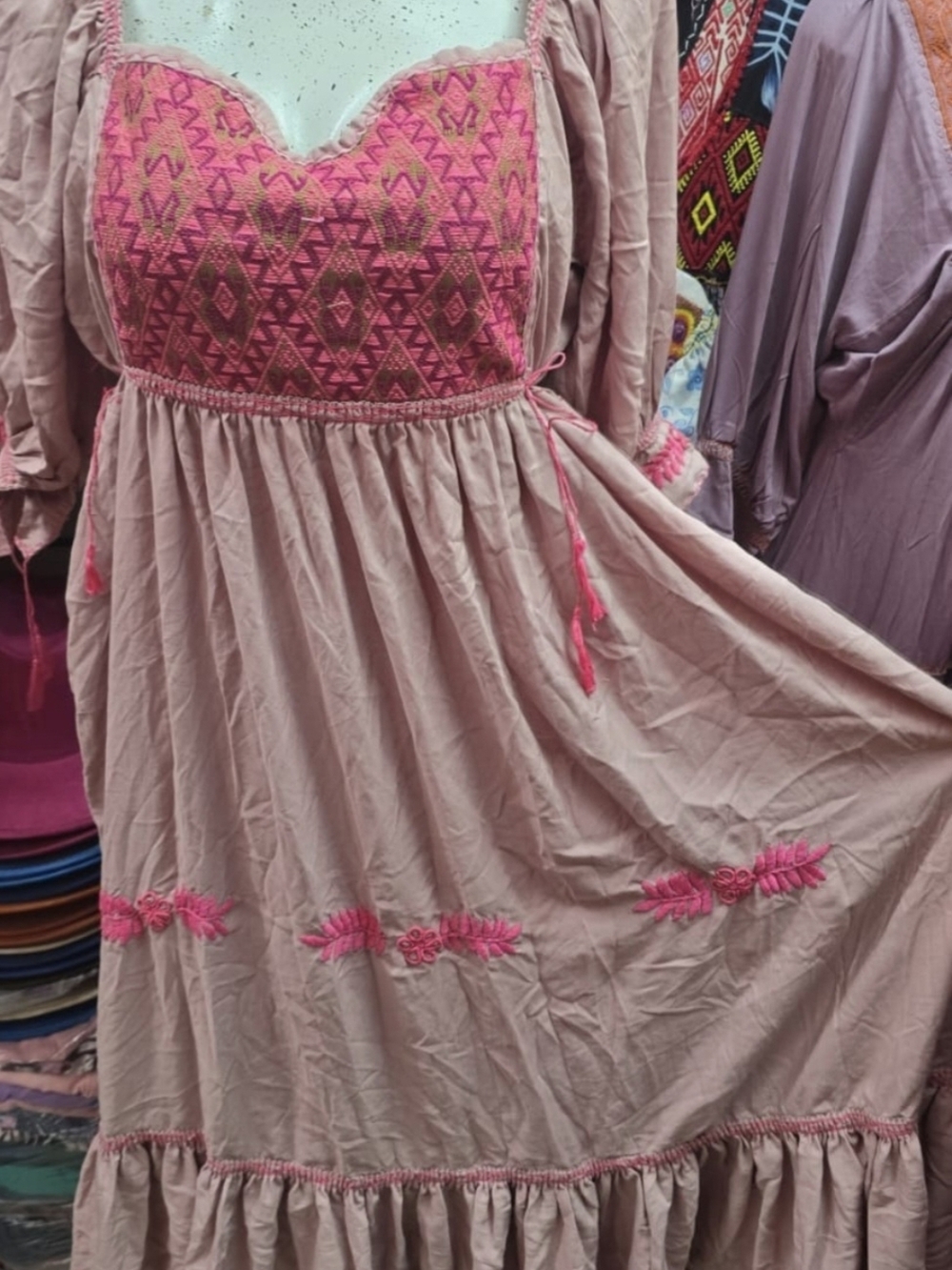 MEXICANA Pink Embroidered Maxi Dress